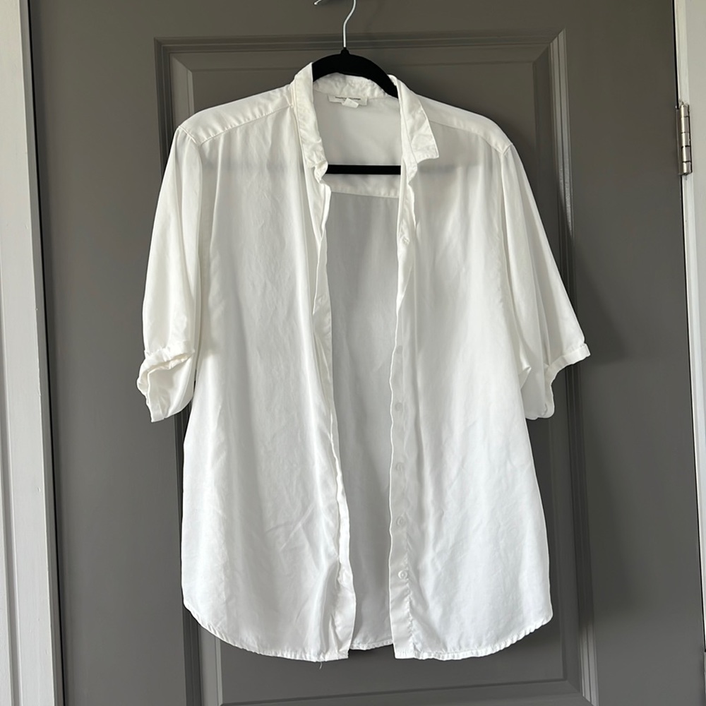 Super cute oversized short sleeve white button down